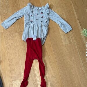 Christmas Carter’s Gray Long Sleeve Baby Romper with Red Tights